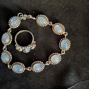 Sterling Silver Blue Moonstone Bracelet and Ring Set